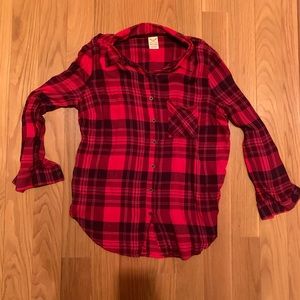 Faded Glory, Red Plaid Button Down Shirt, Size S